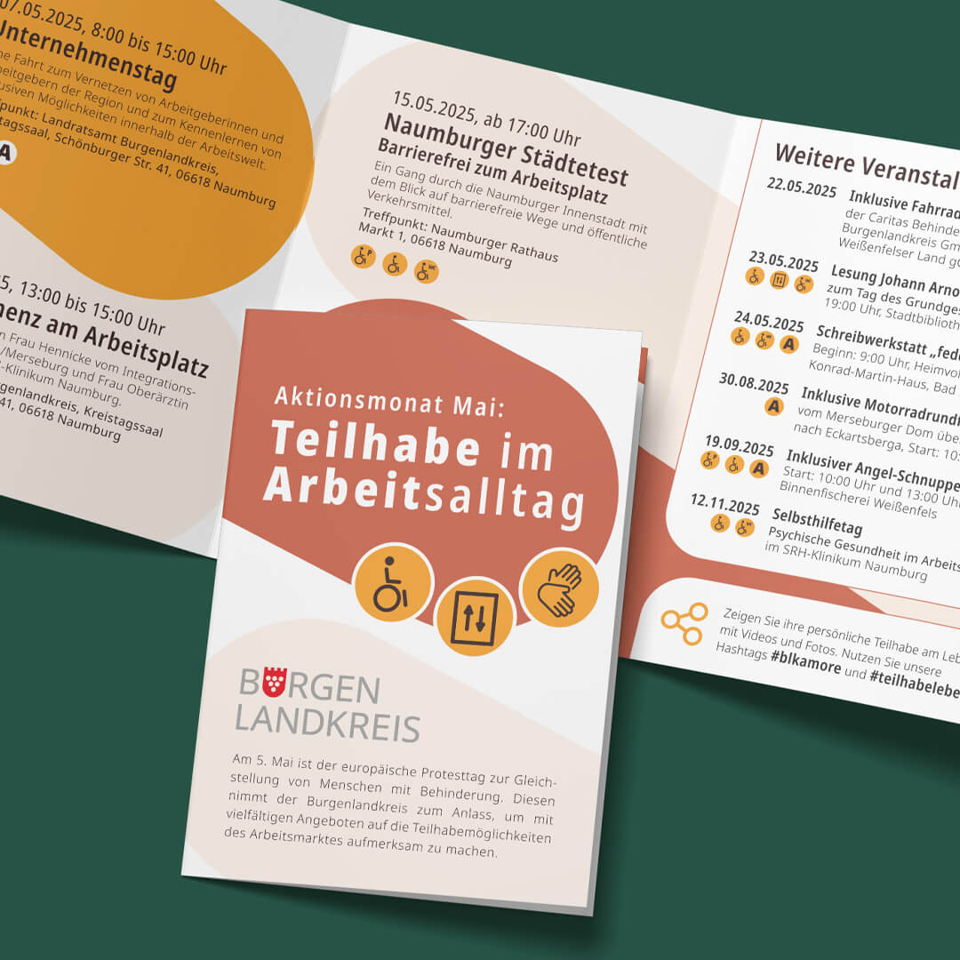 Flyer "Teilhabe im Arbeitsalltag" erstellt von SAALEBRANDS