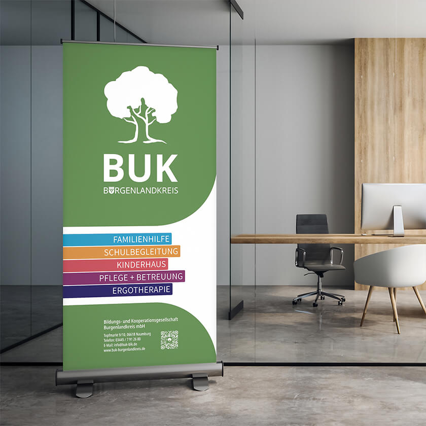 Roll-up zur Präsentation von Unternehmen und Abteilungen der BUK Burgenlandkreis, erstellt von saalebrands