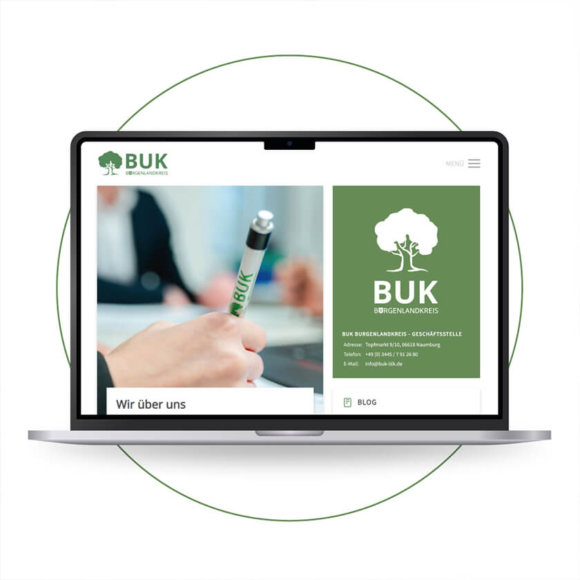 Visualisierung der Website in Desktopansicht von der BUK Burgenlandkreis