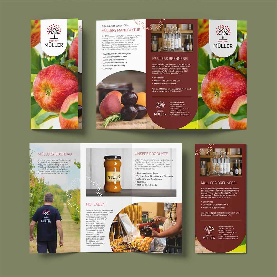 Flyer zum Betrieb "Obsthof Müller" erstellt und produziert von saalebrands