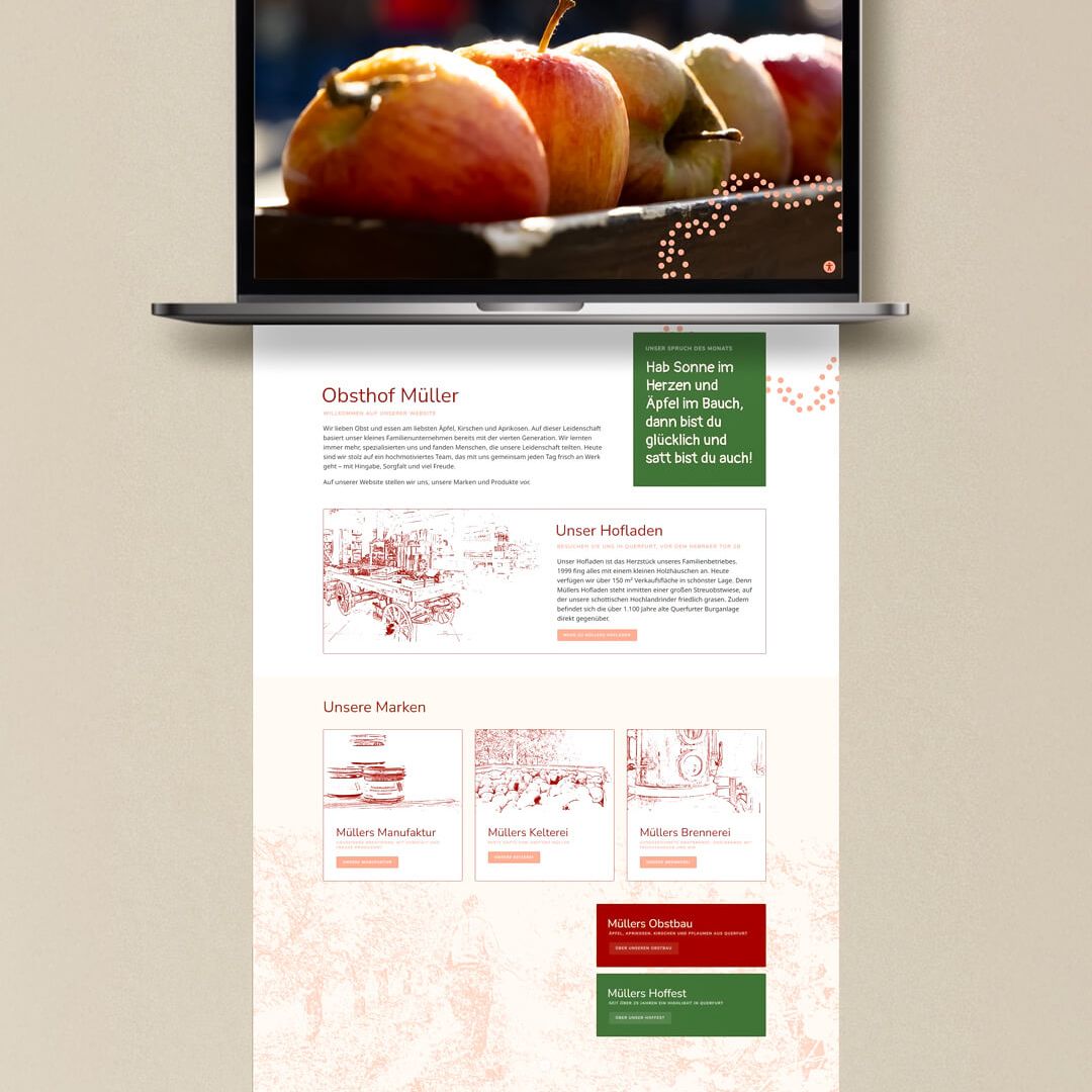 Unterhaltsame Website mit einfacher Menüführung für den Obsthof Müller von SAALEBRANDS