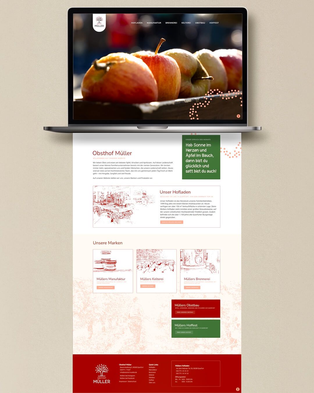 Unterhaltsame Website mit einfacher Menüführung für den Obsthof Müller von SAALEBRANDS